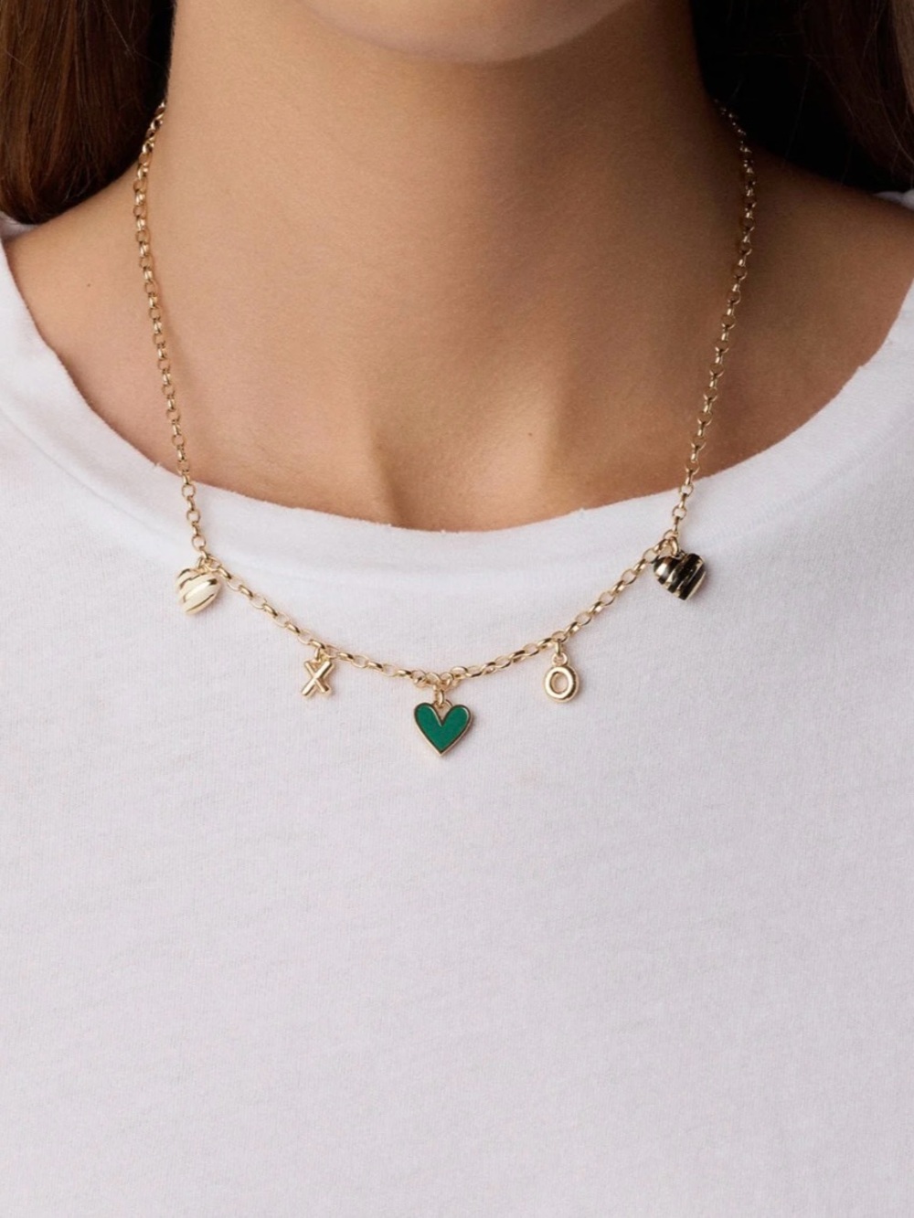 Gorjana Gold Charm Necklace with Green Heart and Mixed Charms